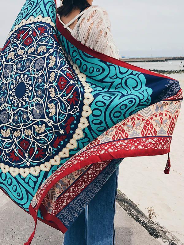 Popular Bohemia Floral Tassels Scarf&Cap