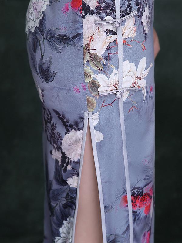 Printed Split-side Vintage Long Cheongsam