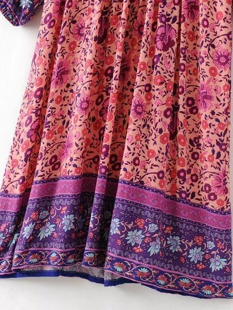 Pink Floral Long Sleeves Maxi Beach Bohemia Dress