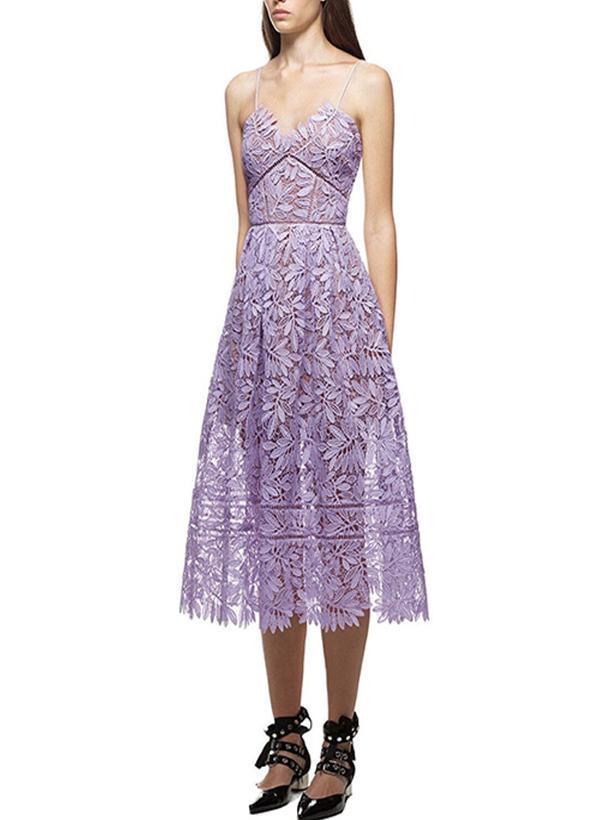 Pretty Violet Hollow Spaghetti-neck Midi Dress