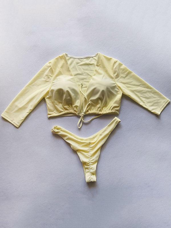 Plain Knot Front Bikinis Swimwear