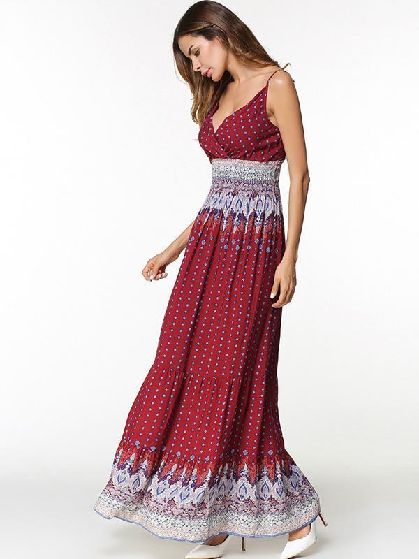 Bohemia Printed Spaghetti-neck Maxi Dresses