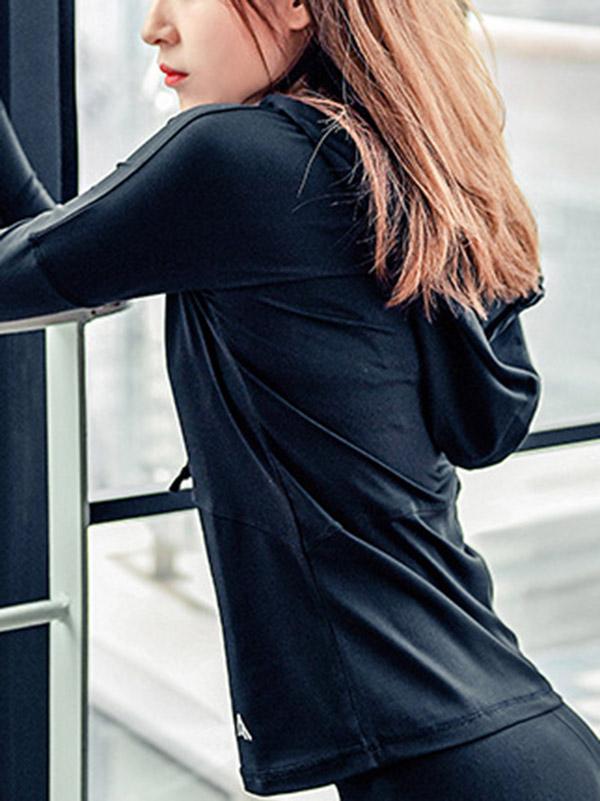 Solid Quick Dry Zipper Hooded Sports Hoodies&Sweatshirt