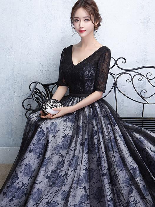 Split-joint V-neck Waisted Evening Dress