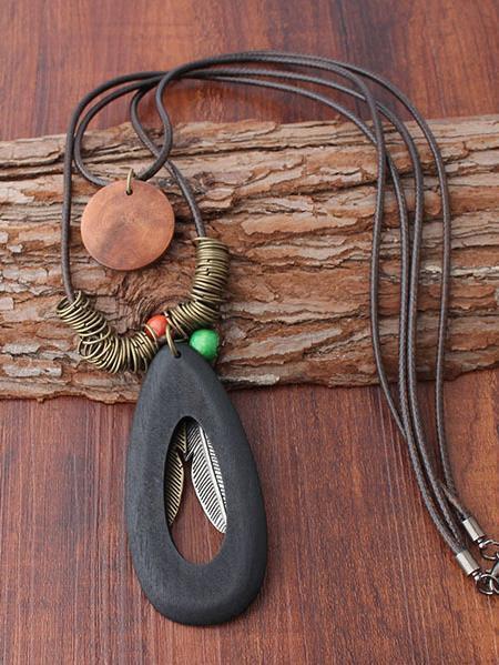 Vintage Woodiness Paraffined Rope Feather Necklaces Accessories