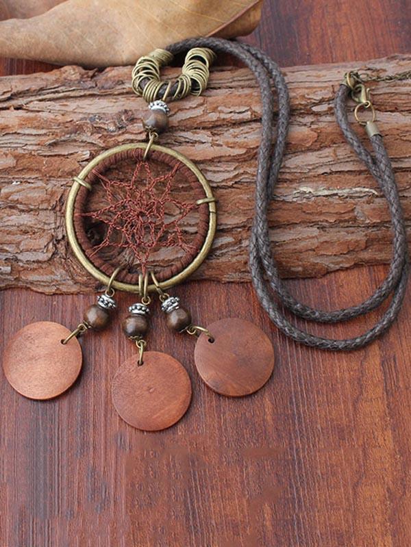 Original Net Ring Necklace Combo with Round Wooden Pendant