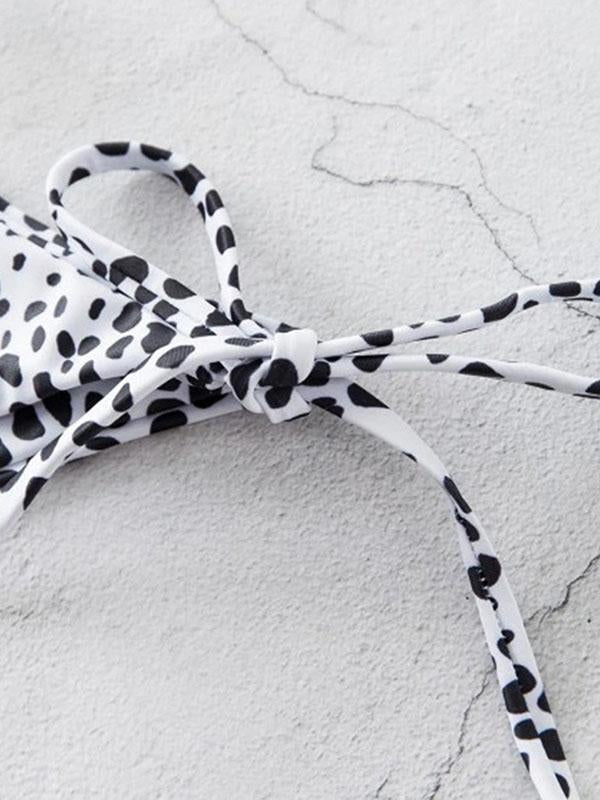 Leopard-Print Hollow Bandage Split Bikini Swimsuit