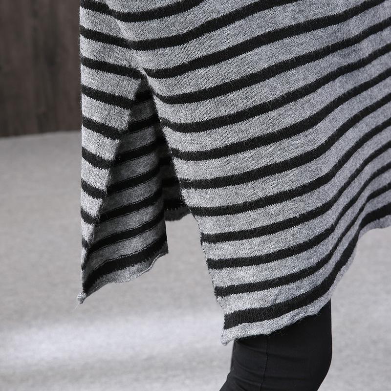 Buykud Split Hem Horizontal Stripes Knitted Hoodie