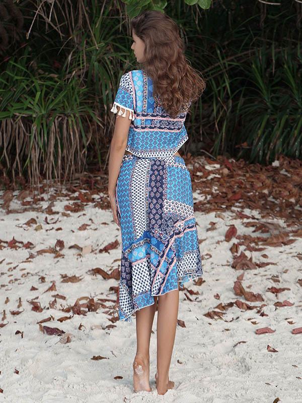 Tasseled Printed Cropped Bohemia Suits