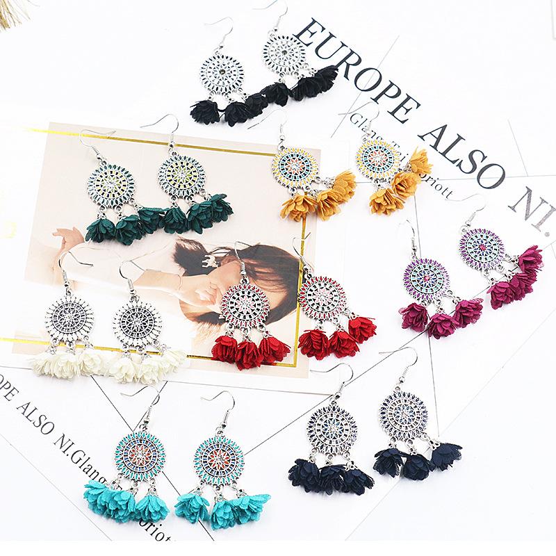6 color Fashion red flower creative tassels earrings