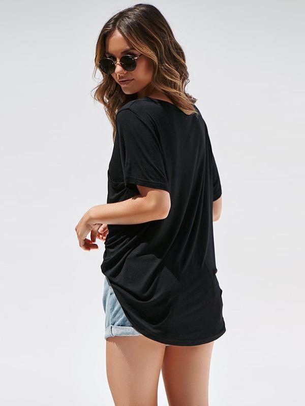 Round Neck Short Sleeve with Pocket Blouses&Shirts Tops
