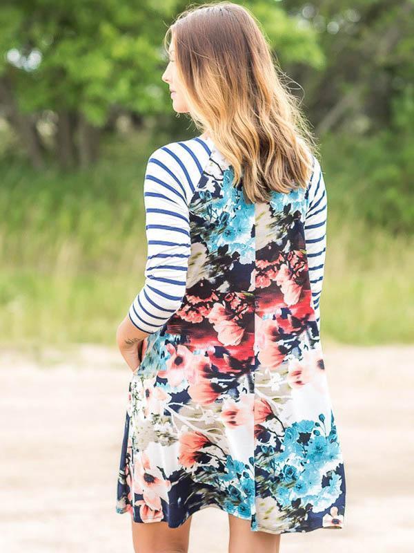 Floral Split-joint Striped Mini Dress