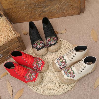 Embroidered retro ethnic style cotton linen flat casual tie linen shoes
