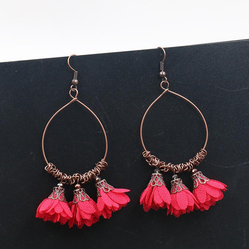 Vintage Drop Earrings Fabric Flower Earrings Super Fairy Tassel Earrings