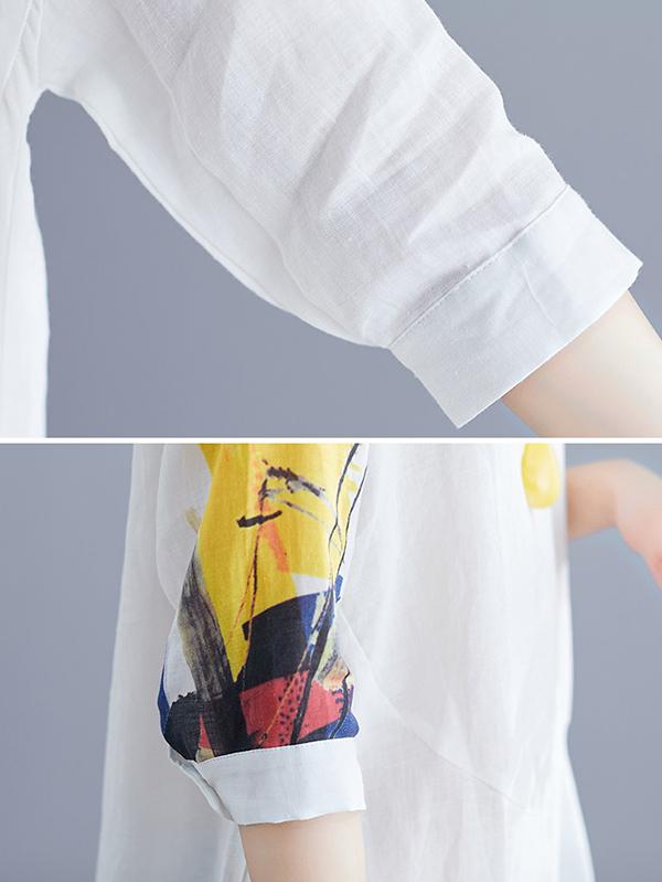 Loose Printed Stand-collar Shirt