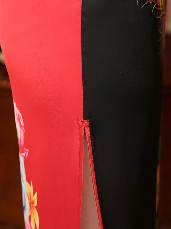 Floral Split-joint Long Cheongsam Dress