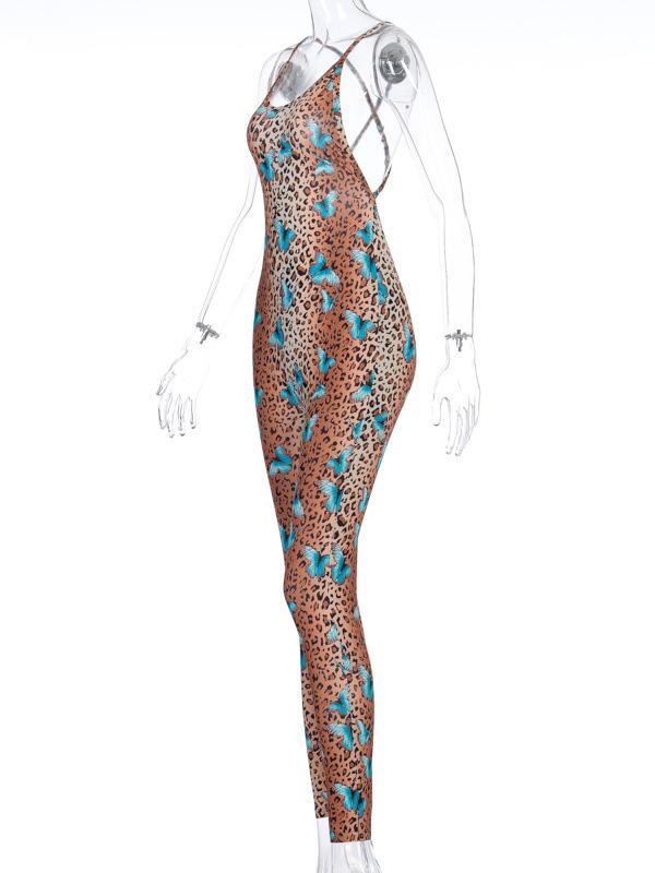 Printed Spaghetti-Neck Backless Yoga Jumpsuits Bottoms