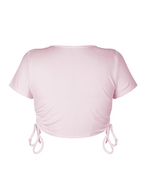 6 Colors Simple Solid Color Drawstring Skinny T-Shirt