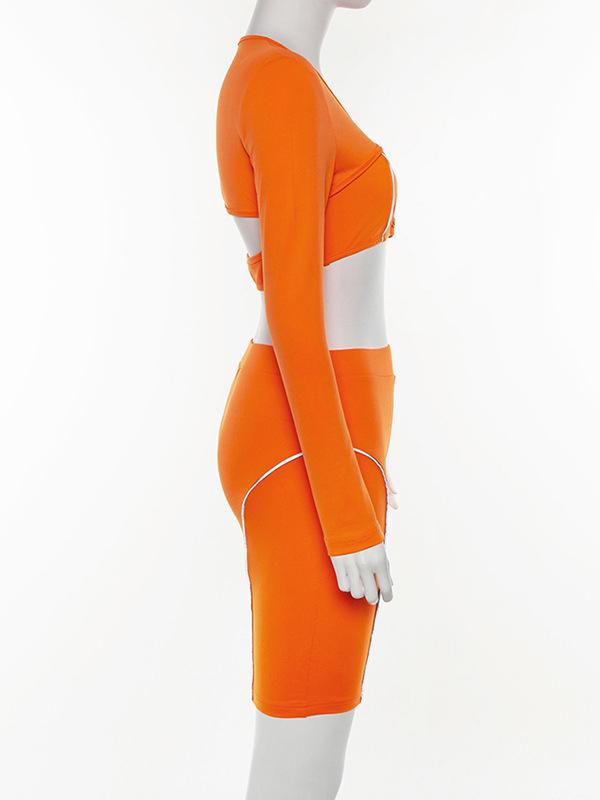 Hollow Cropped Buckle Tees And Shorts Suits