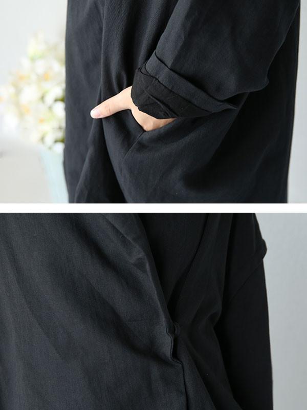 Women Autumn Literature Loose Shoulder Sleeves Black Coat