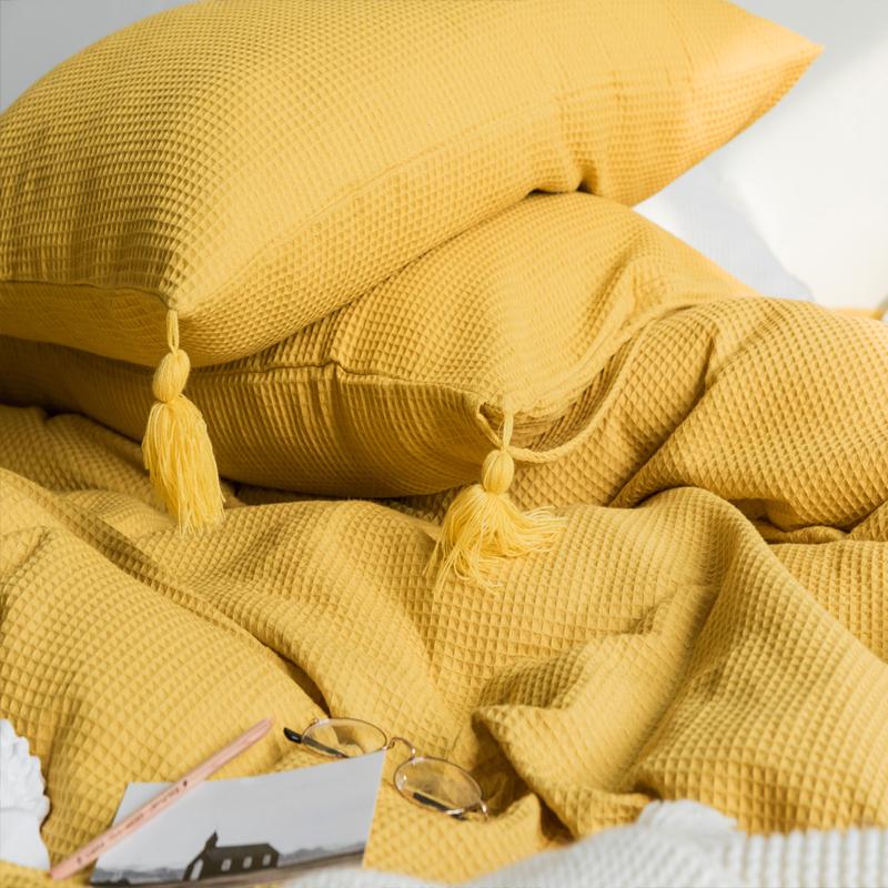 4 Pieces Set Waffle Plaid Cotton Bedlinen