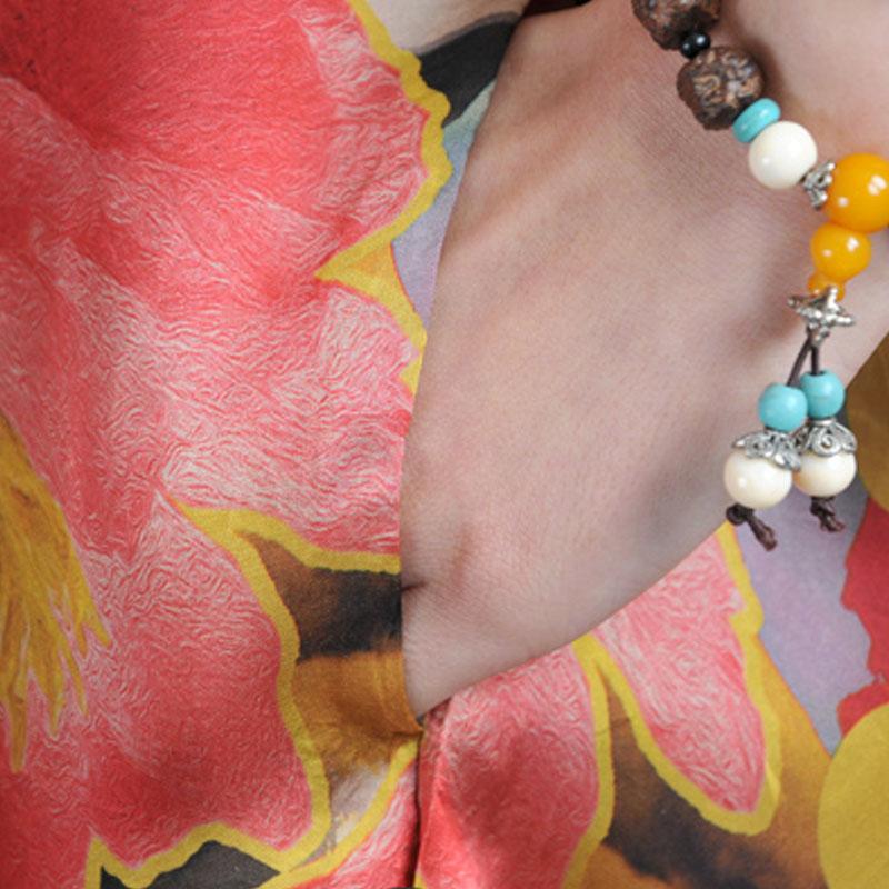 Loose Single Breasted Three Quarter Sleeve Printed Dress