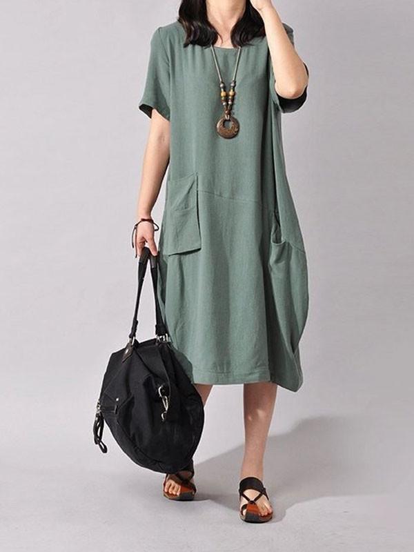 Women Cotton Linen Loose Dress