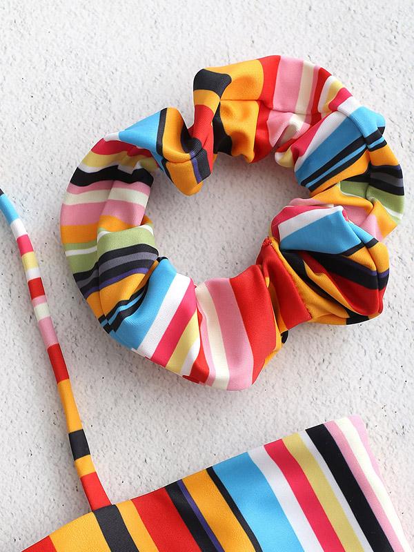 Multicolor Stripes Bandeau Bikinis Swimwear