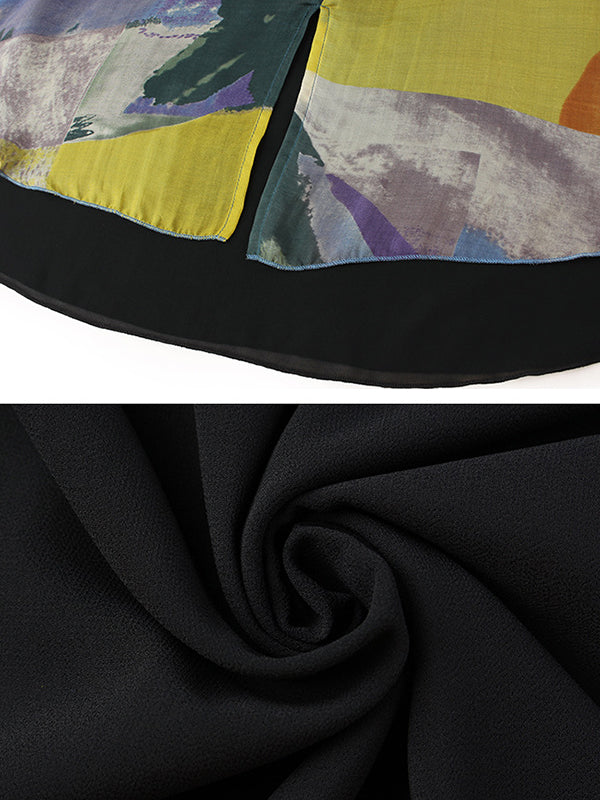 Original Silk Printed Contrast Color T-Shirt Top