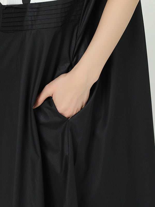 Original Split-Joint Polka-Dot Contrast Color Round-Neck Short Sleeves Midi Dress
