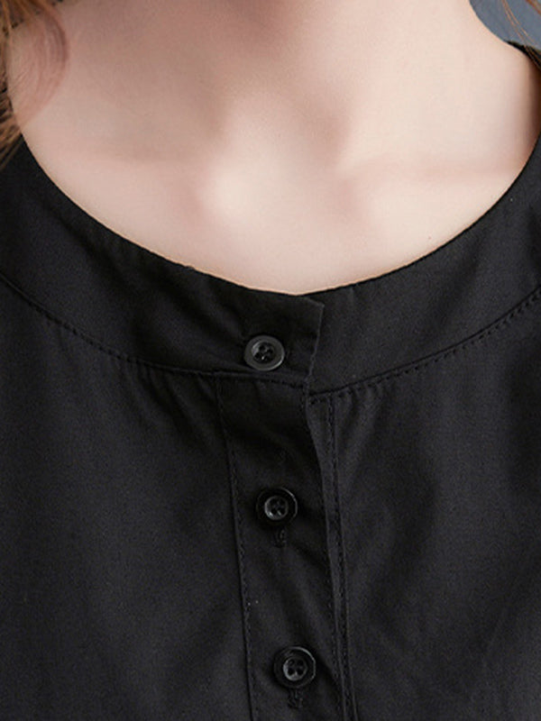 Casual Solid Color Round-Neck With Pocket Midi Dress