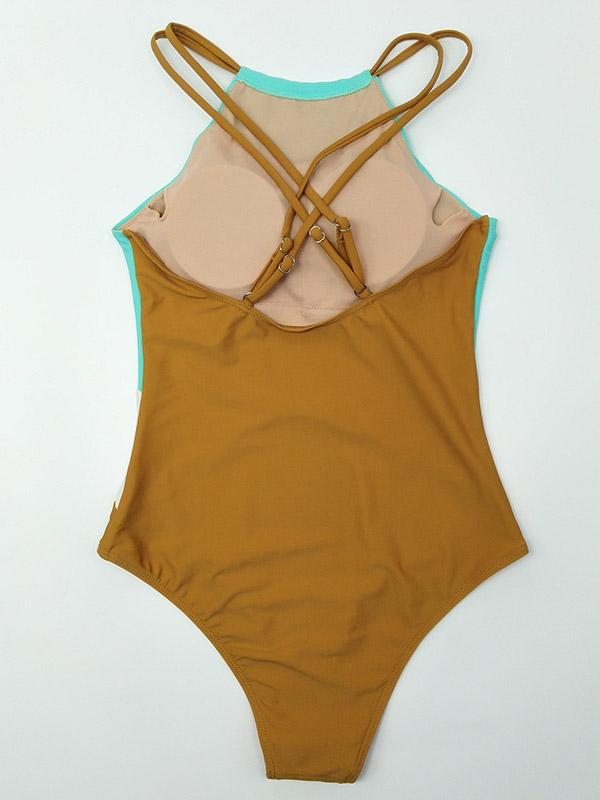 Color Block Spaghetti Straps One-piece Swimwear