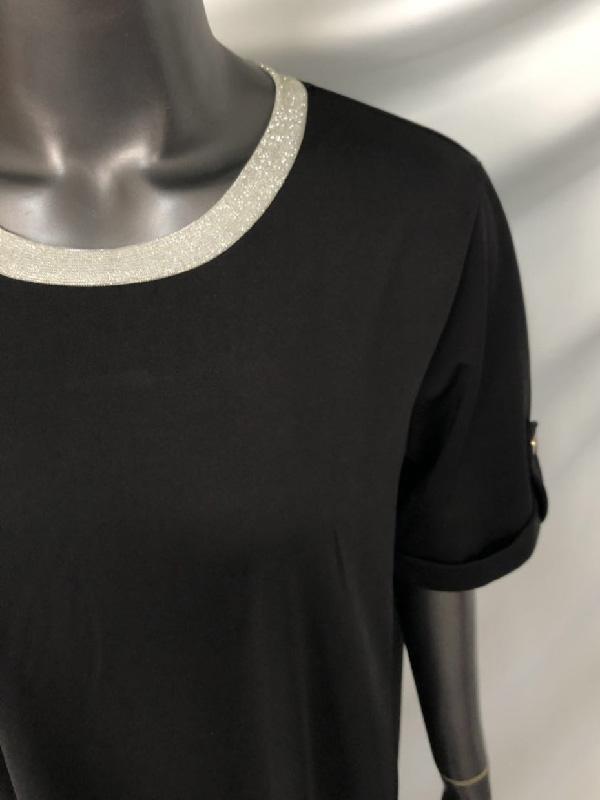 Black Round-neck High-low Short-sleeves Long Dress