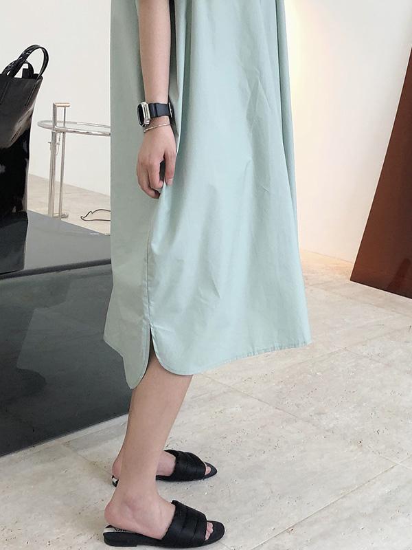 Original Solid Round-Neck Shirt Dress