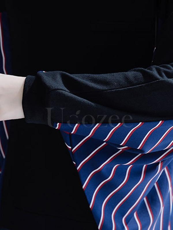 Loose Striped False-two Batwing Sweatshirt