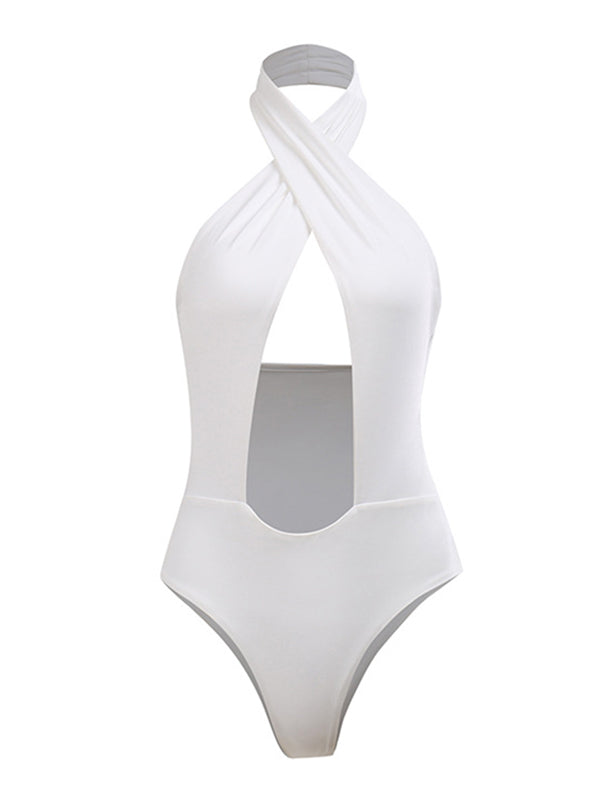 Halter-Neck Hollow Sleeveless Bodysuits