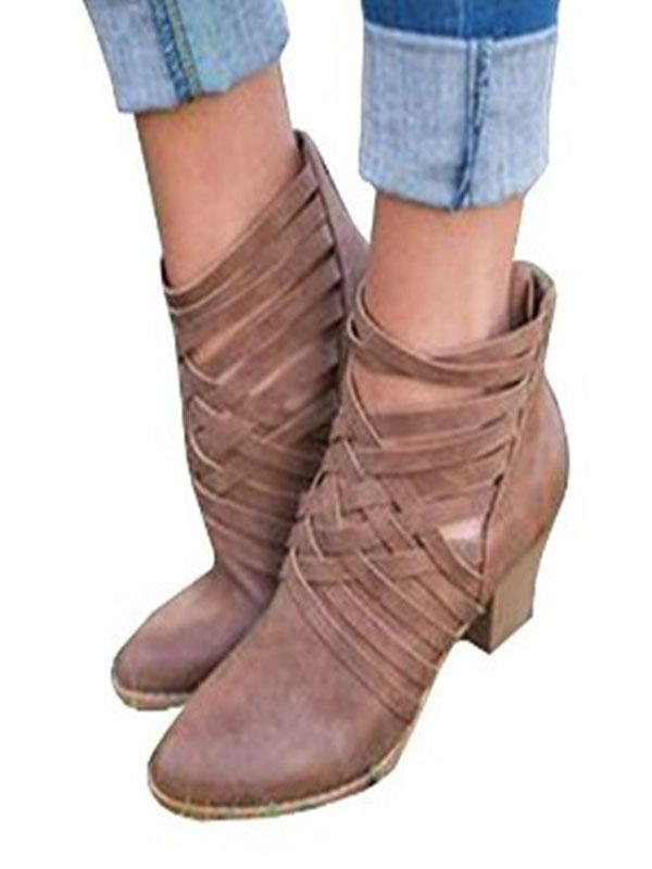 Fashion Bandage Mid-heel Ankle Boots Shoes
