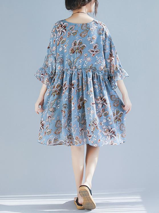 V-neck Fresh Loose Plus Size Floral Mini Dresses