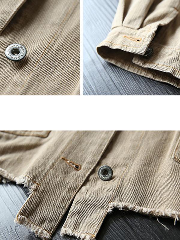 Buykud Casual Pure Color Burr Denim Jacket