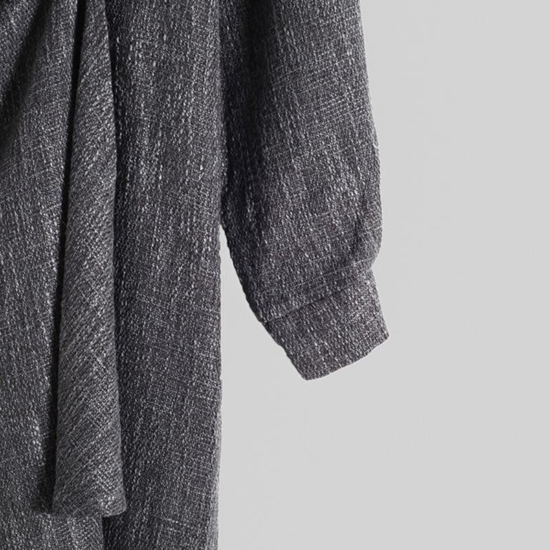 Buykud Pure Color Turtleneck Irregular Casual Dress