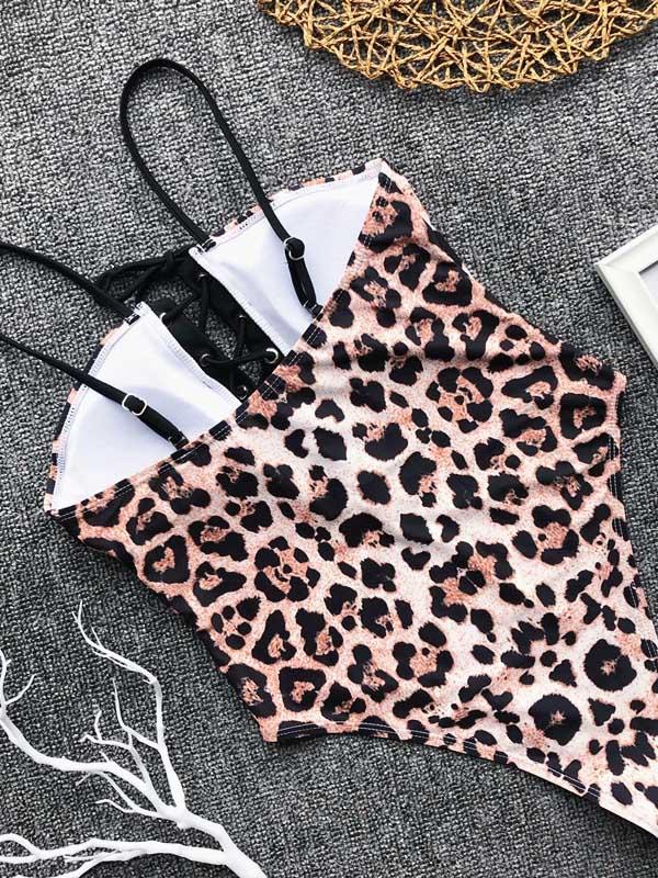 Leopard Lattice One Piece Swimsuit