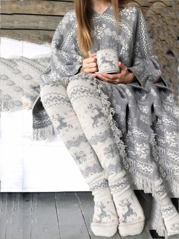 Christmas Snowflake Elk Over Knee-high Stocking