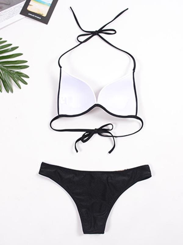 Contrast Lace Up Bikini Set