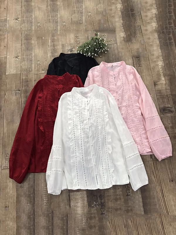 Casual Linen Embroidered Blouses