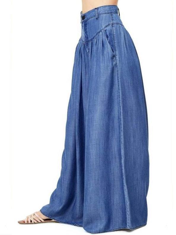 Simple Solid Color Big Hem Wide Leg Bottom Casual Pants
