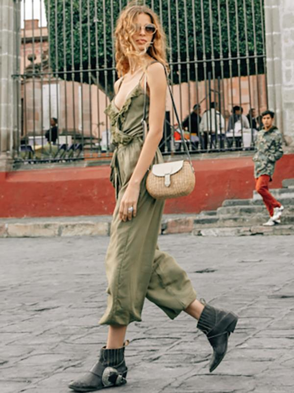 Spaghetti-neck Belted Lacy Jumpsuits