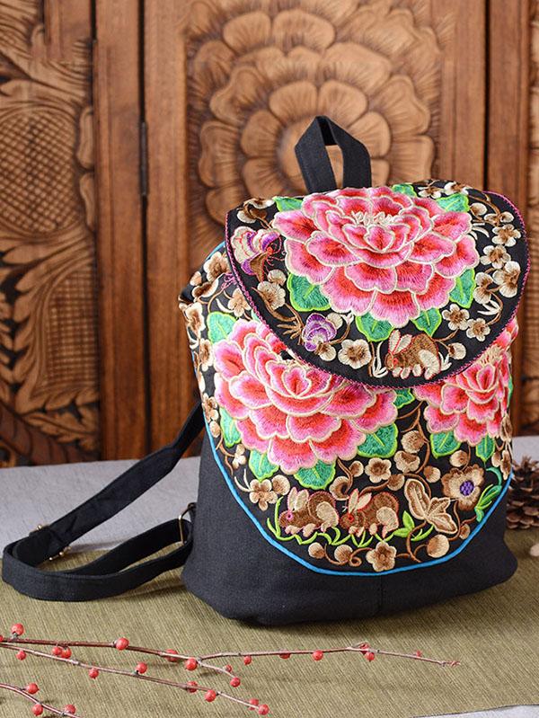 Flower Embroidered Backpack&Single-shoulder Bag