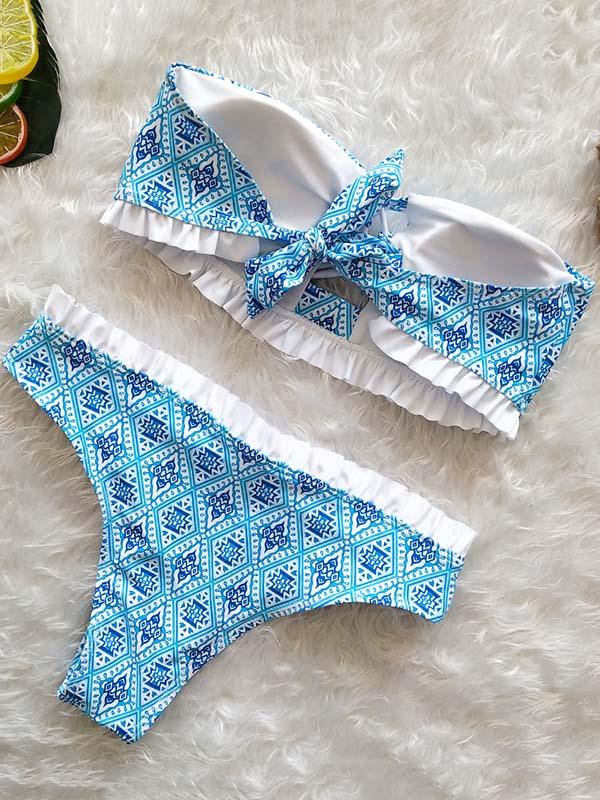 Bandage Strapless Printed Bikinis Swimwear