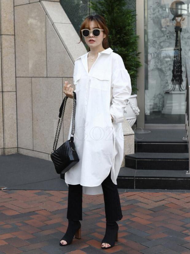 Casual Pocket Lace-up Long Shirt