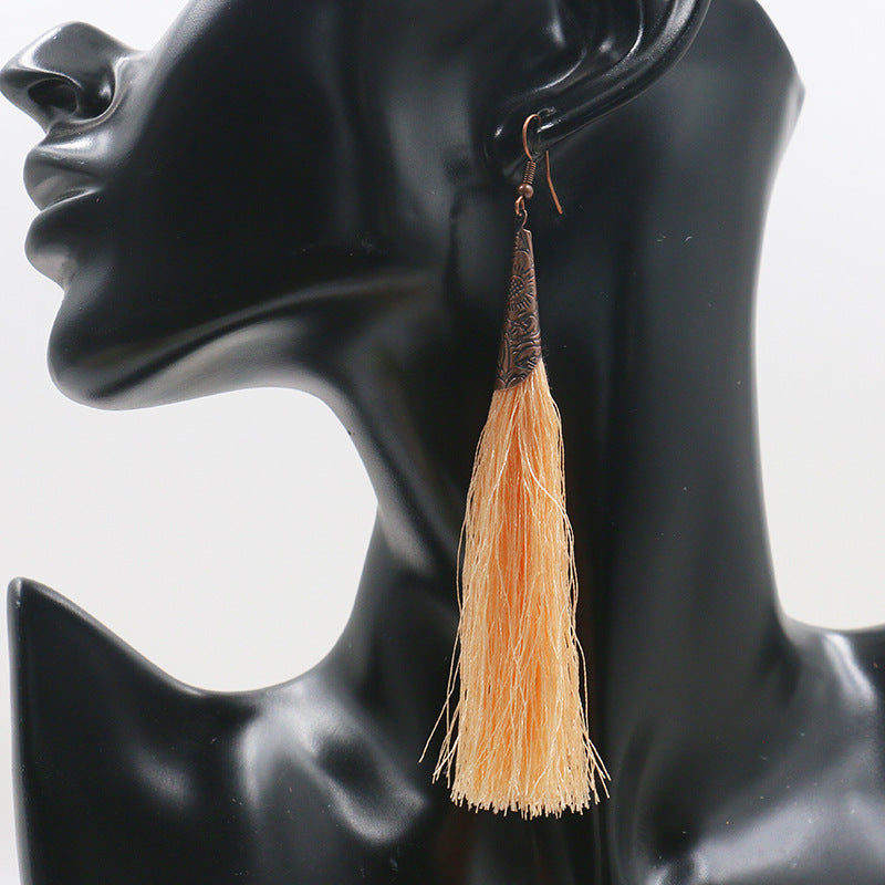 Retro red alloy earrings long tassel pendant earrings